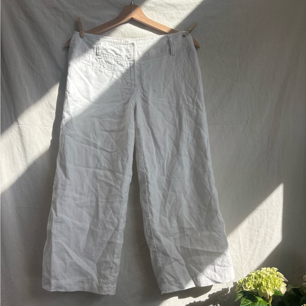 Womens White Linen Wide-Leg Pants